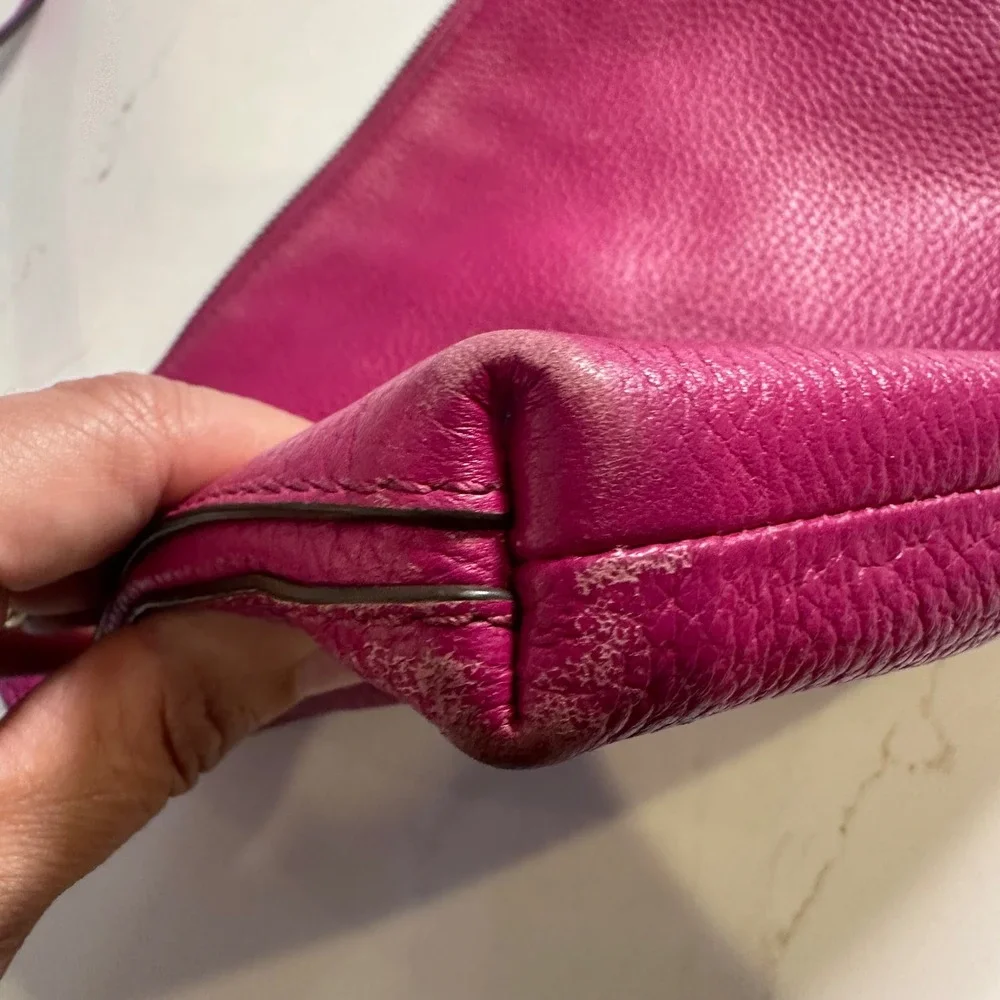 Kate Spade Magenta Pebbled Leather Crossbody Bag Silver Hardware Zip Pocket